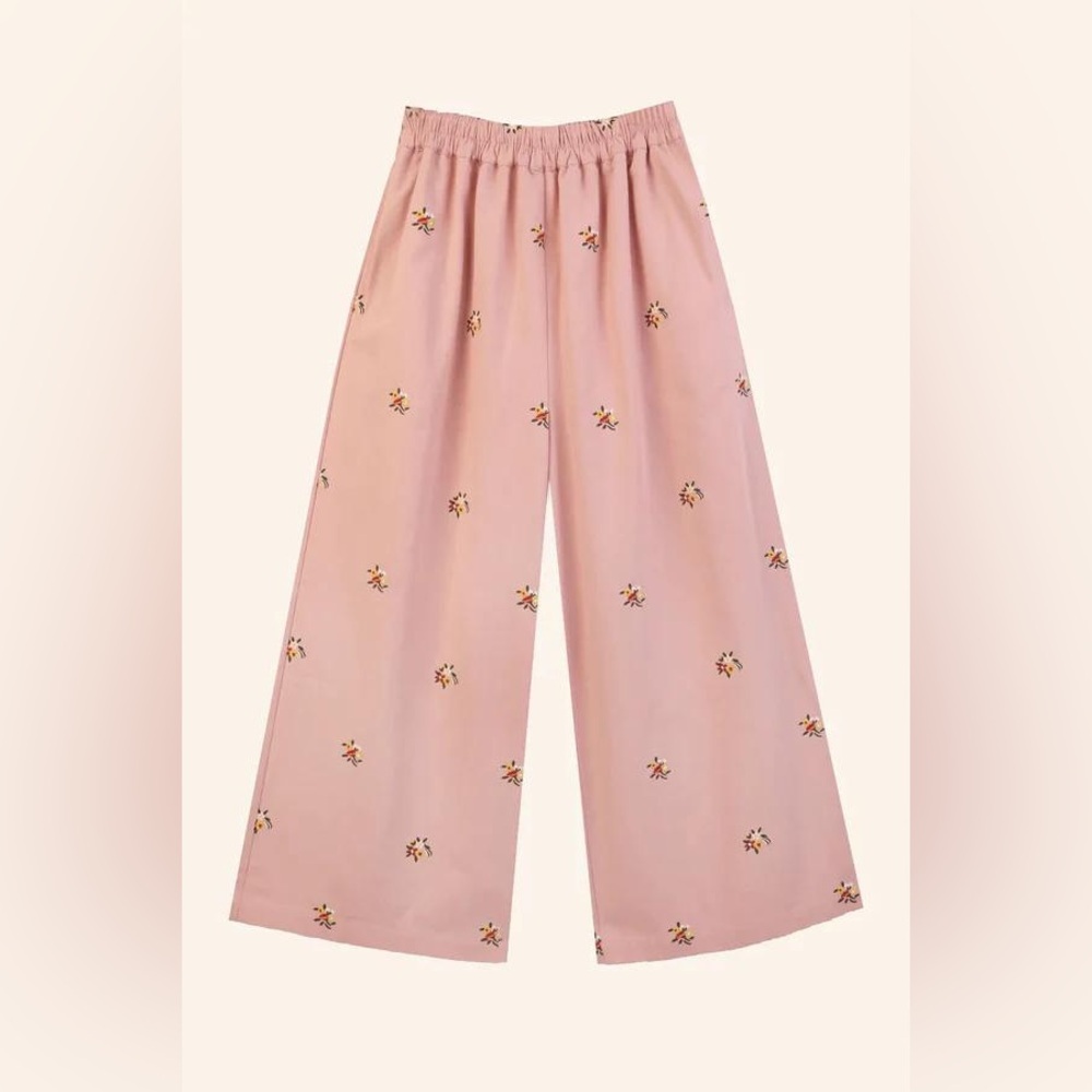 New Meadows x Anthropologie Pink Tupelo Floral Embroidered Trousers Pants sz 4
